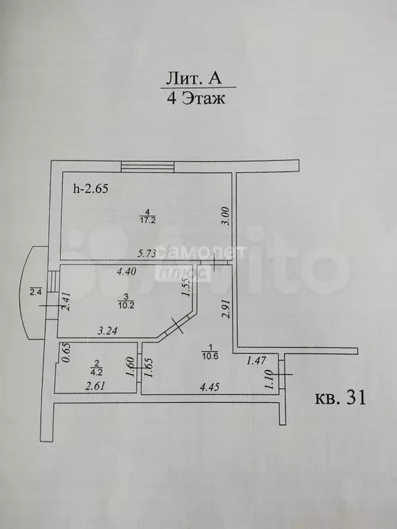 1-к. квартира, 42,2 м, 4/7 эт. - Фото 0