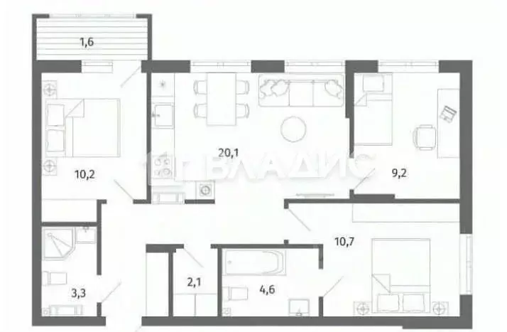 3-к кв. Калининградская область, Гурьевск ул. Лазурная, 18к2 (68.4 м) - Фото 1