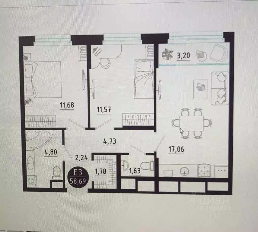 2-к кв. Тульская область, Тула пос. Горелки, Большая ул., 12 (58.65 м) - Фото 2