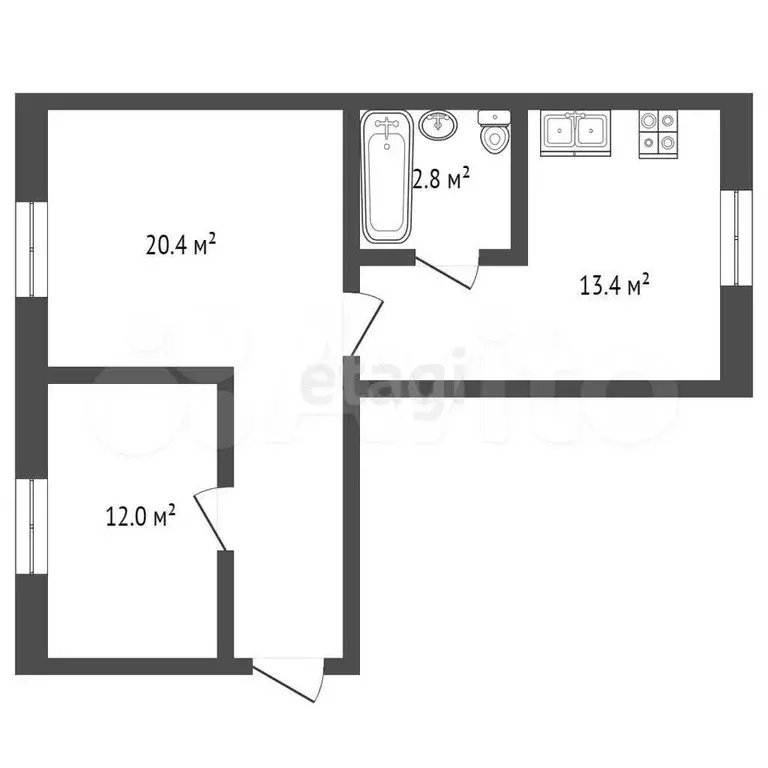 2-к. квартира, 48,6 м, 3/5 эт. - Фото 1