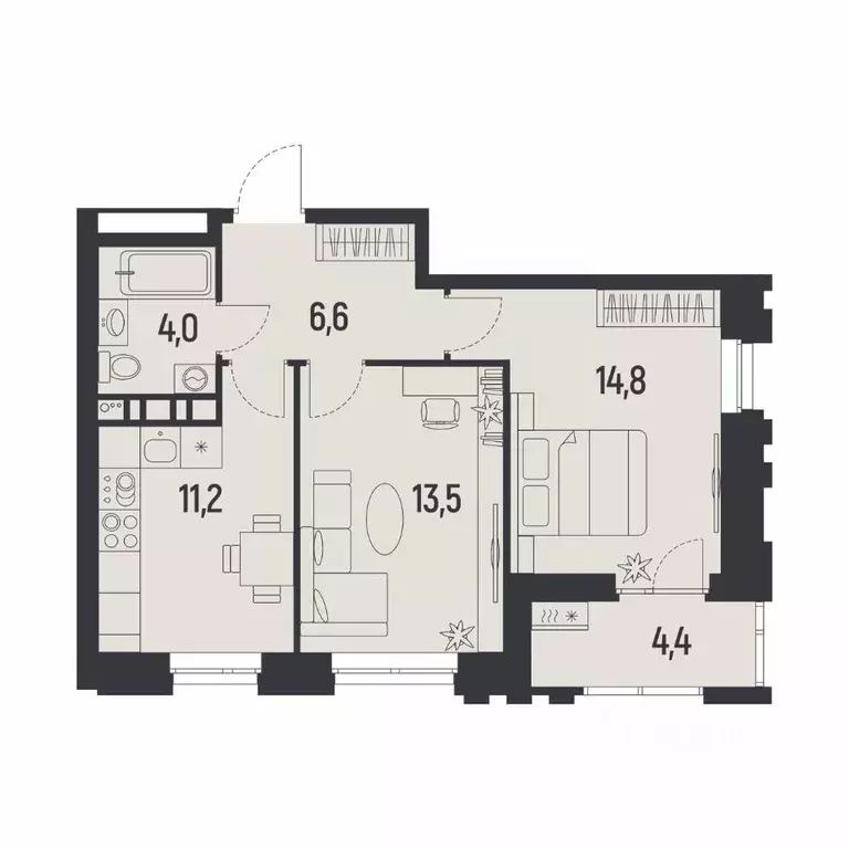 2-к кв. Пермский край, Пермь Ераничи мкр,  (52.3 м) - Фото 1