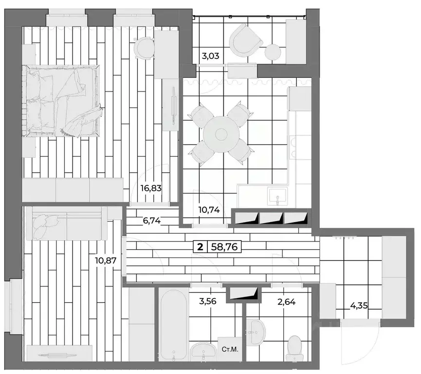 2-к кв. Орловская область, Орел Мясокомбинат мкр,  (57.25 м) - Фото 0