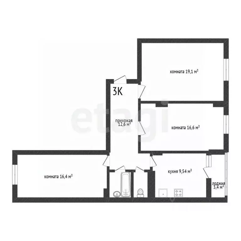 3-к кв. Белгородская область, Белгород ул. Попова, 37 (78.9 м) - Фото 2