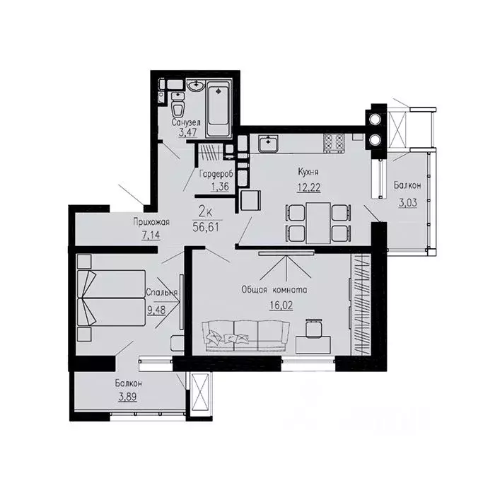 2-к кв. Ставропольский край, Пятигорск Скачки мкр,  (56.61 м) - Фото 0