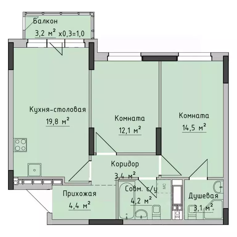 2-к кв. Удмуртия, Ижевск ул. Холмогорова, 89 (62.56 м) - Фото 0