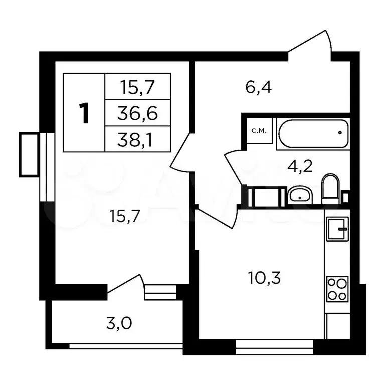 1-к. квартира, 39,5 м, 2/9 эт. - Фото 0