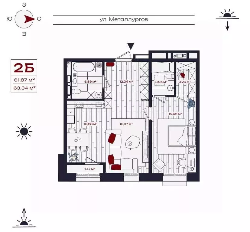 2-к кв. Иркутская область, Братск ул. Металлургов, 10 (63.34 м) - Фото 1