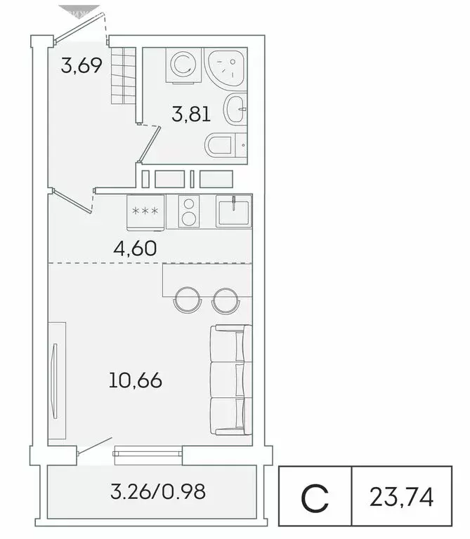 Квартира-студия: Мурино, Екатерининская улица, 11 (22.7 м) - Фото 0