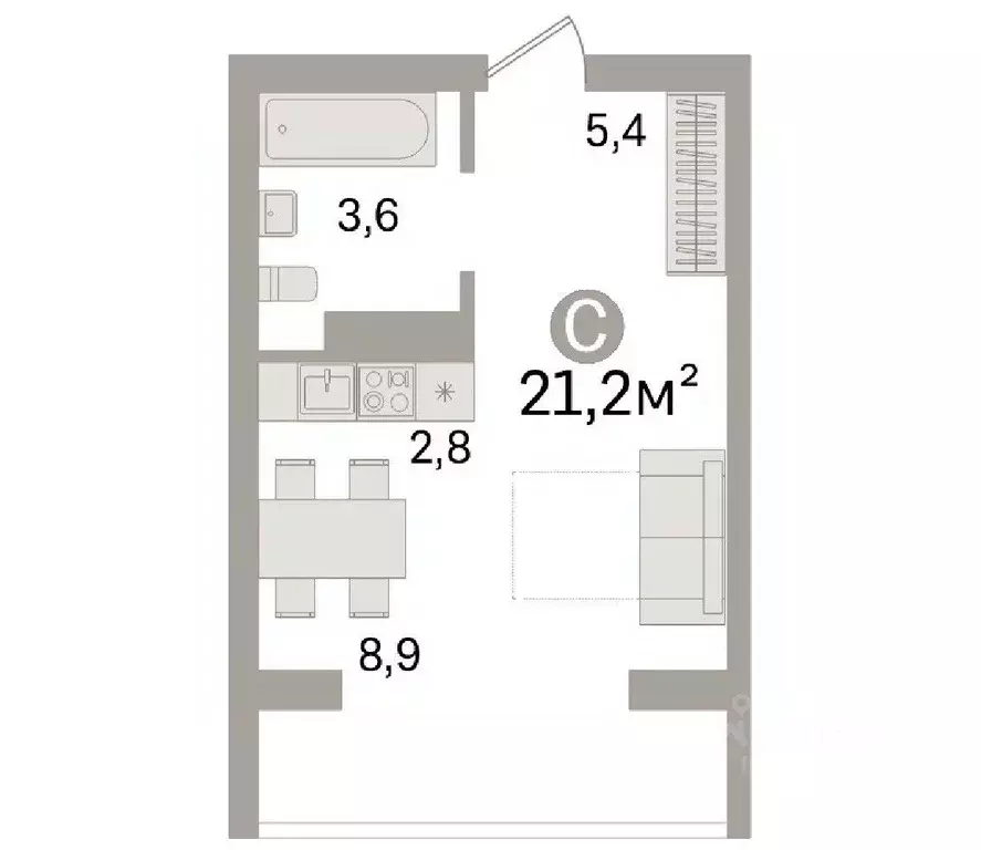 Студия Тюменская область, Тюмень Интернациональная ул., 199 (21.2 м) - Фото 1