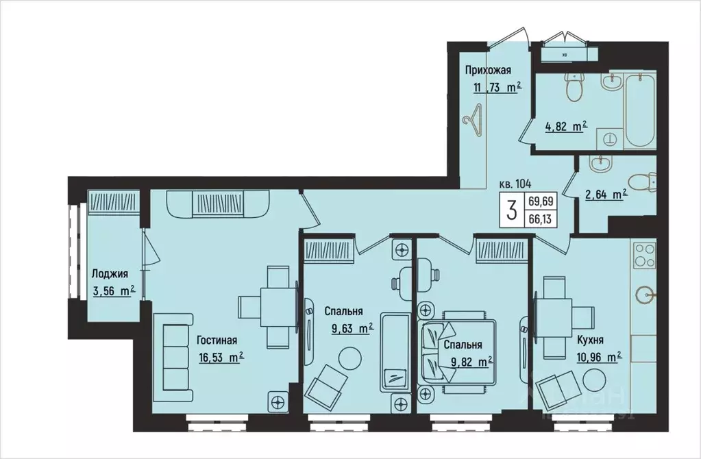 3-к кв. Нижегородская область, Нижний Новгород Литературная ул., 5 ... - Фото 1