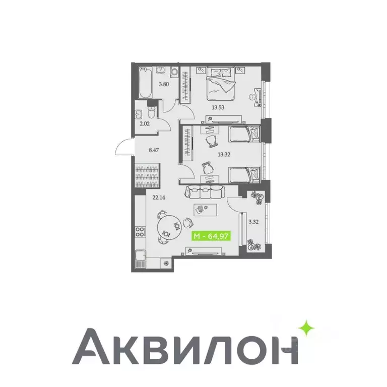 2-к кв. Архангельская область, Архангельск Троицкий просп., 110 (64.97 ... - Фото 0
