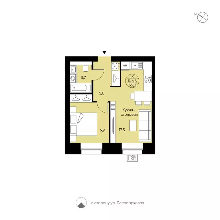 1-комнатная квартира: Сыктывкар, улица Жакова, 17 (35.9 м) - Фото 1