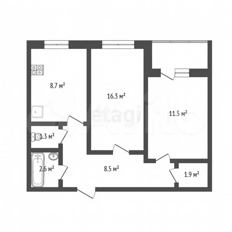 2-к. квартира, 50,8 м, 9/9 эт. - Фото 0