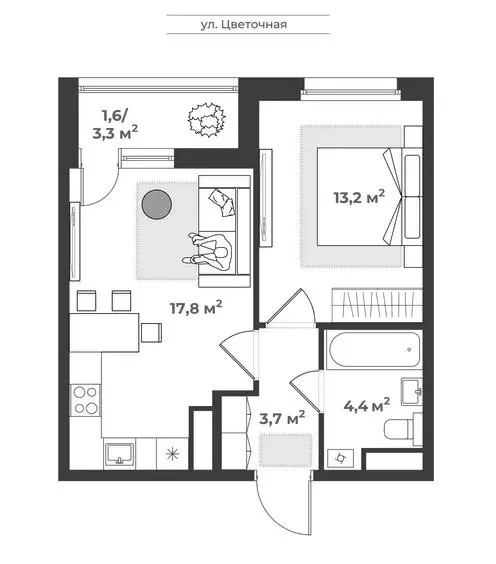 2-комнатная квартира: Тверь, 2-я улица Красина, 64 (40.7 м) - Фото 0