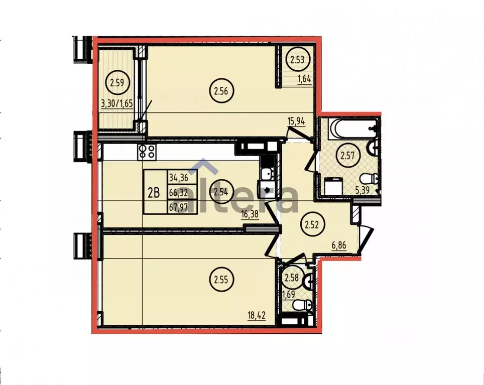 2-к кв. Татарстан, Казань ул. Космонавтов, 73 (67.0 м) - Фото 1