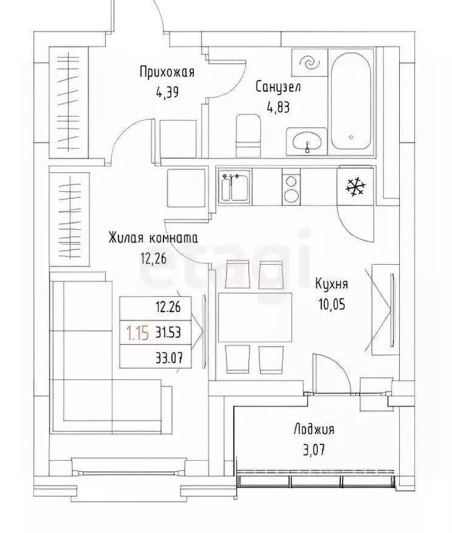 1-к кв. Татарстан, Казань ул. Ярдем, 3 (34.8 м) - Фото 2