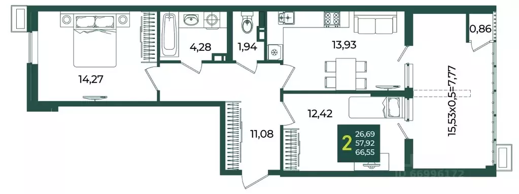 2-к кв. Краснодарский край, Краснодар Образцово мкр,  (66.55 м) - Фото 1