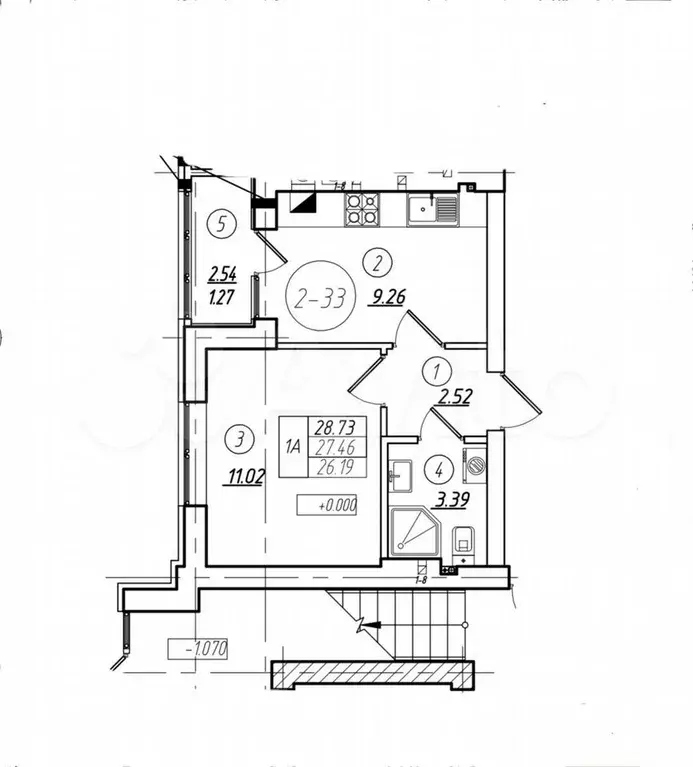 1-к. квартира, 28,7 м, 7/8 эт. - Фото 1