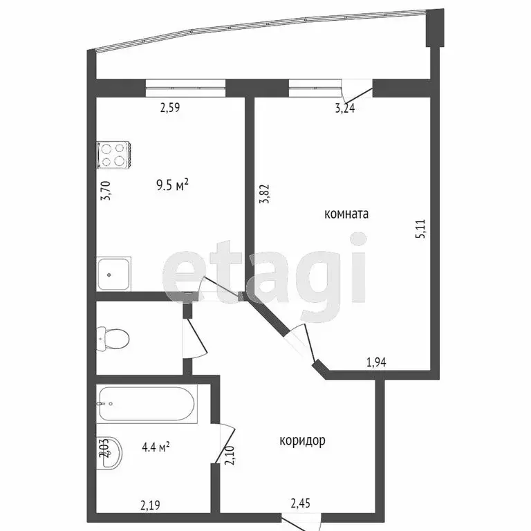 1-комнатная квартира: Тюмень, Миусская улица, 8 (39 м) - Фото 2