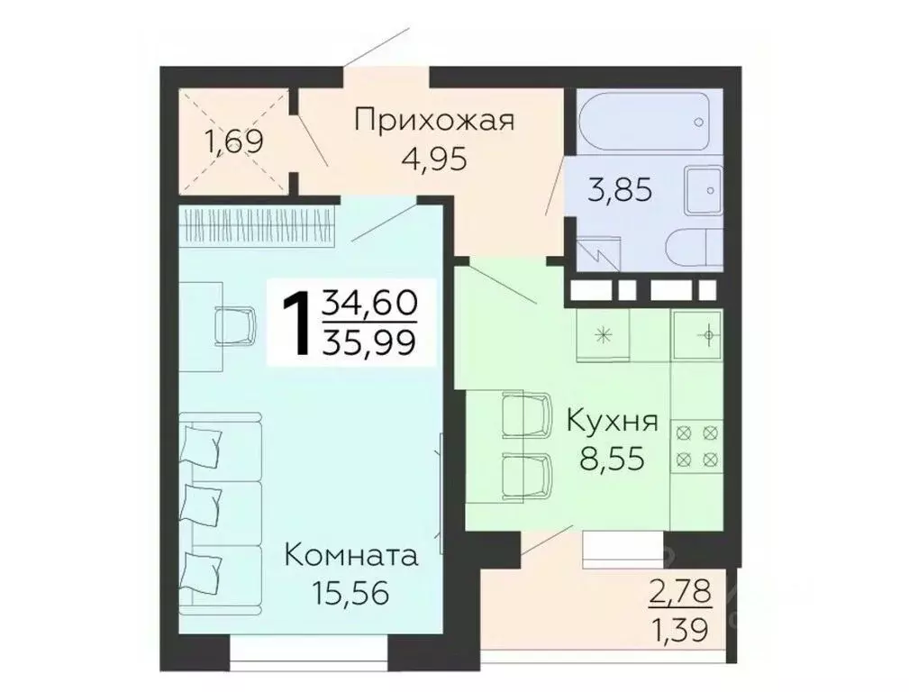 1-к кв. Воронежская область, Воронеж ул. 45-й Стрелковой Дивизии, 119 ... - Фото 0