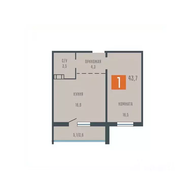 1-к кв. Курганская область, Курган ул. Коли Мяготина, 34Бк1 (43.7 м) - Фото 1