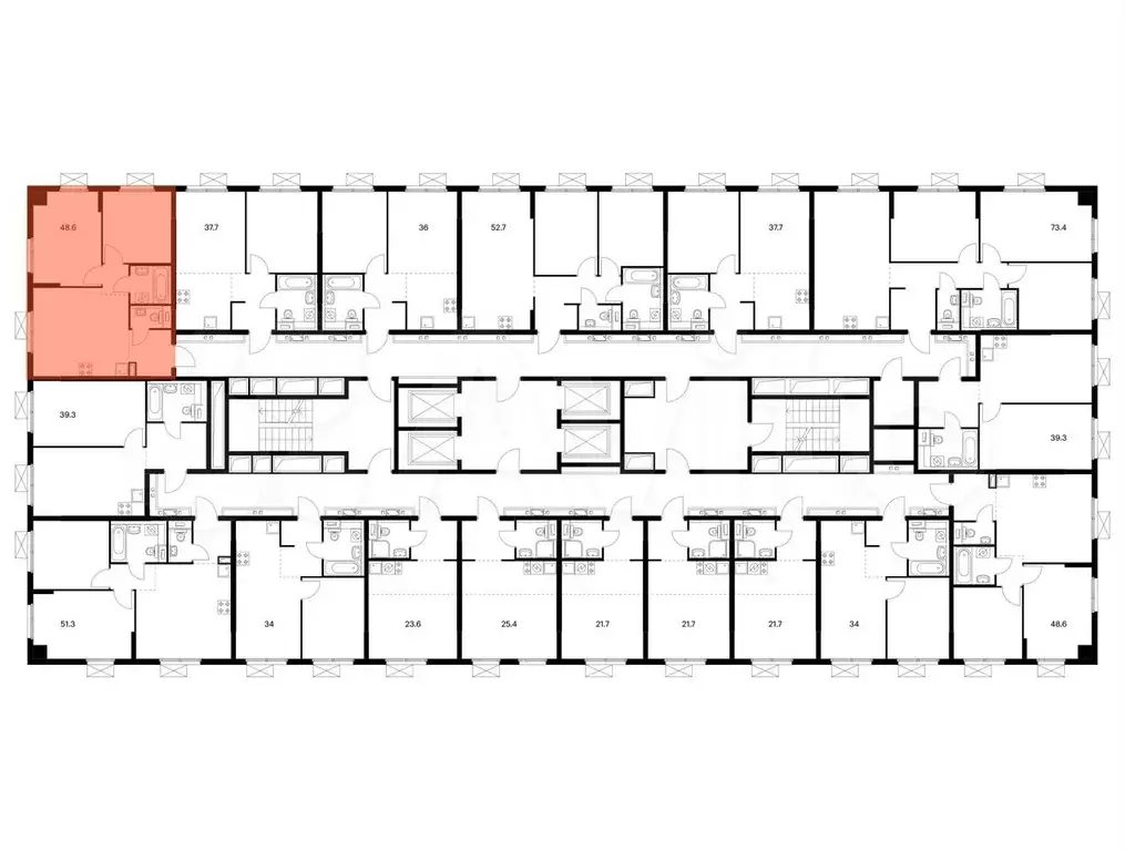 2-к. квартира, 48,6м, 21/24эт. - Фото 1