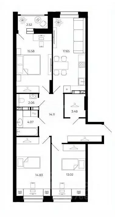 3-к кв. Липецкая область, Липецк ул. Буденного, 8В (84.51 м) - Фото 2