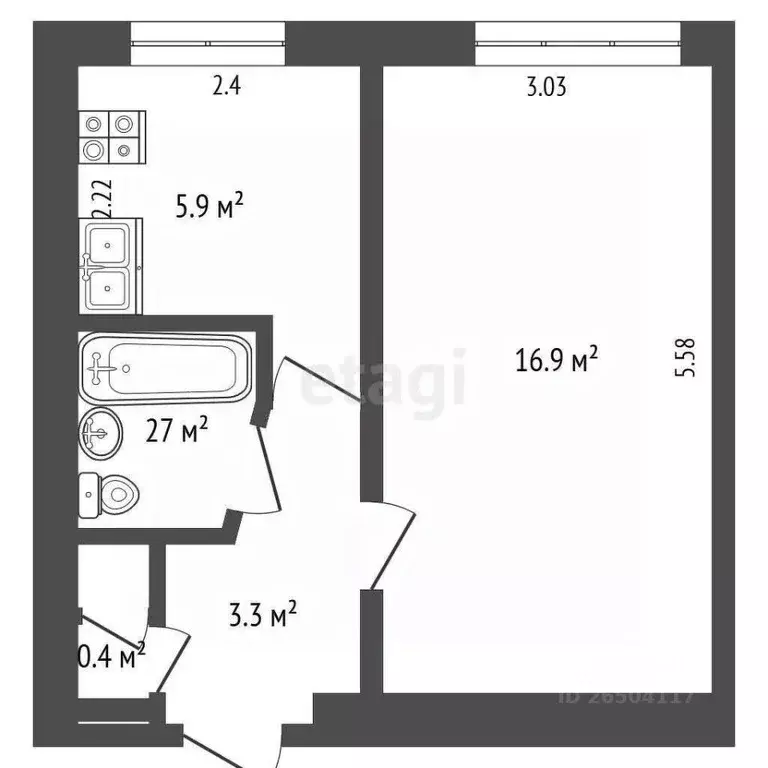 1-к кв. Севастополь ул. Брянская, 6 (29.2 м) - Фото 2