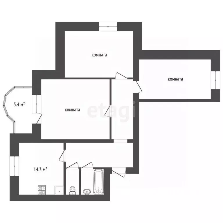 3-к кв. Башкортостан, Стерлитамак ул. Худайбердина, 150Б (91.5 м) - Фото 2