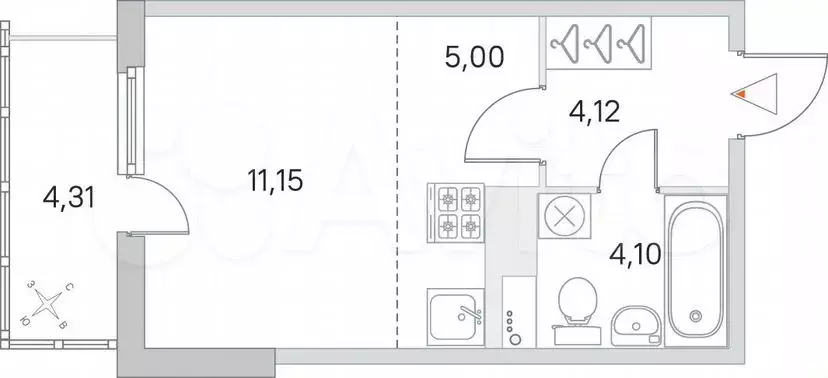 Квартира-студия, 25,7 м, 3/8 эт. - Фото 0