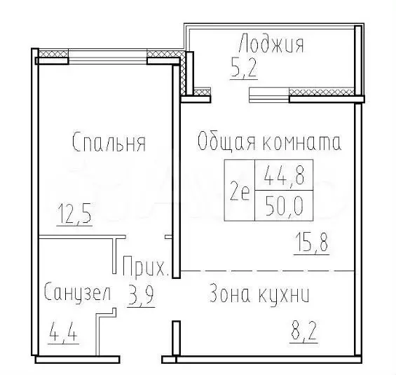 2-к. квартира, 50 м, 4/8 эт. - Фото 0