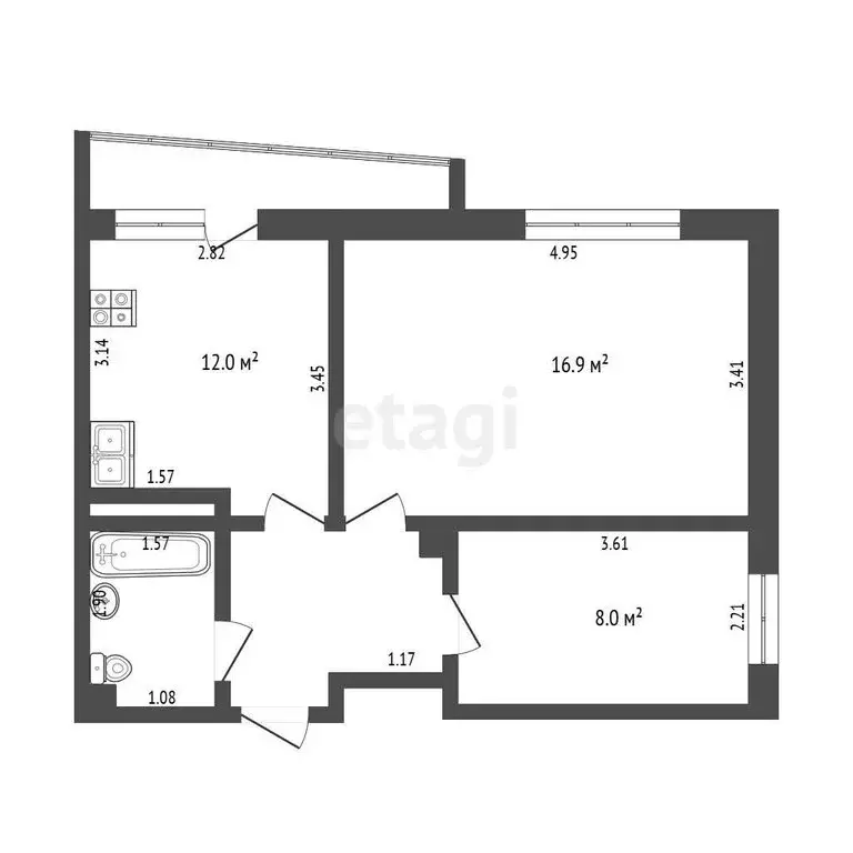 2-комнатная квартира: Тюмень, улица Газовиков, 55 (43.3 м) - Фото 1