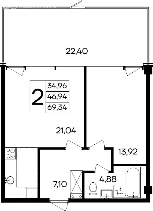 2-комнатная квартира: Прибрежное, Симферопольское шоссе, 177 (69.34 м) - Фото 1