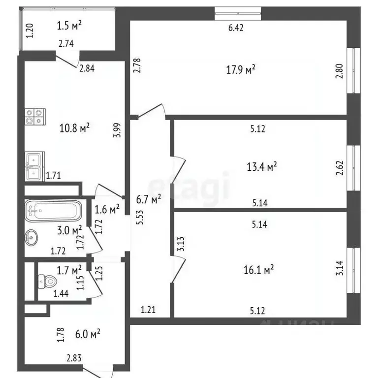 3-к кв. Татарстан, Альметьевск Алсу мкр, ул. Рината Галеева, 35 (78.0 ... - Фото 1