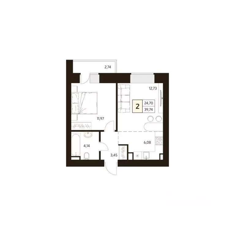 1-к кв. Башкортостан, Уфа ул. Жуковского, 19А (39.74 м) - Фото 1