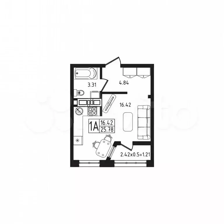 Квартира-студия, 25,8 м, 6/10 эт. - Фото 0