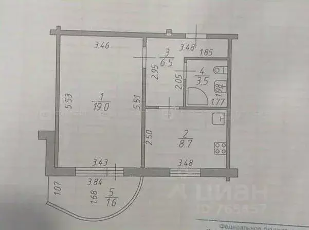 1-к кв. Татарстан, Казань ул. Челюскина, 24 (39.3 м) - Фото 2