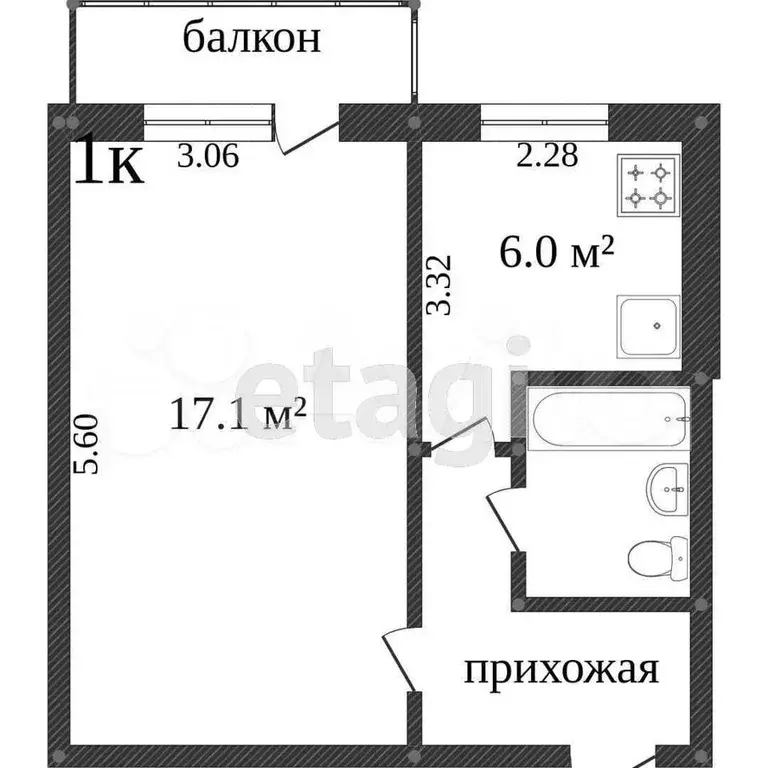 1-к. квартира, 32,8 м, 4/9 эт. - Фото 0