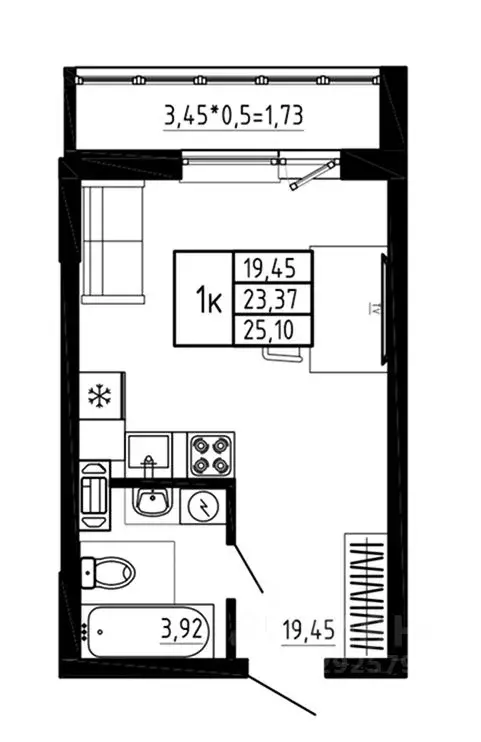 Студия Воронежская область, Воронеж Нижняя ул., 32 (25.1 м) - Фото 1