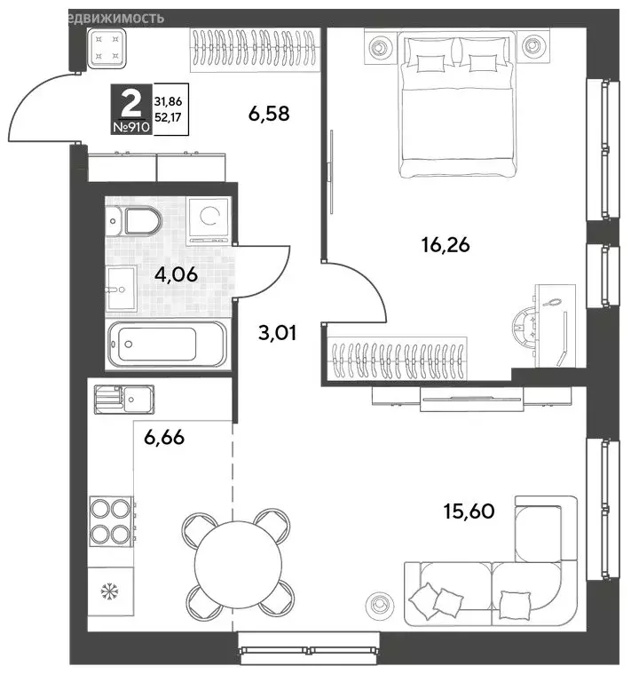 2-комнатная квартира: Калуга, улица Болдина, 22/1 (52.17 м) - Фото 0