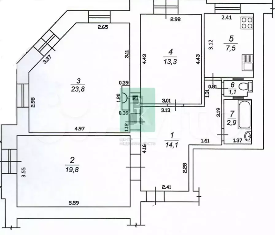 3-к. квартира, 83,1 м, 1/2 эт. - Фото 0