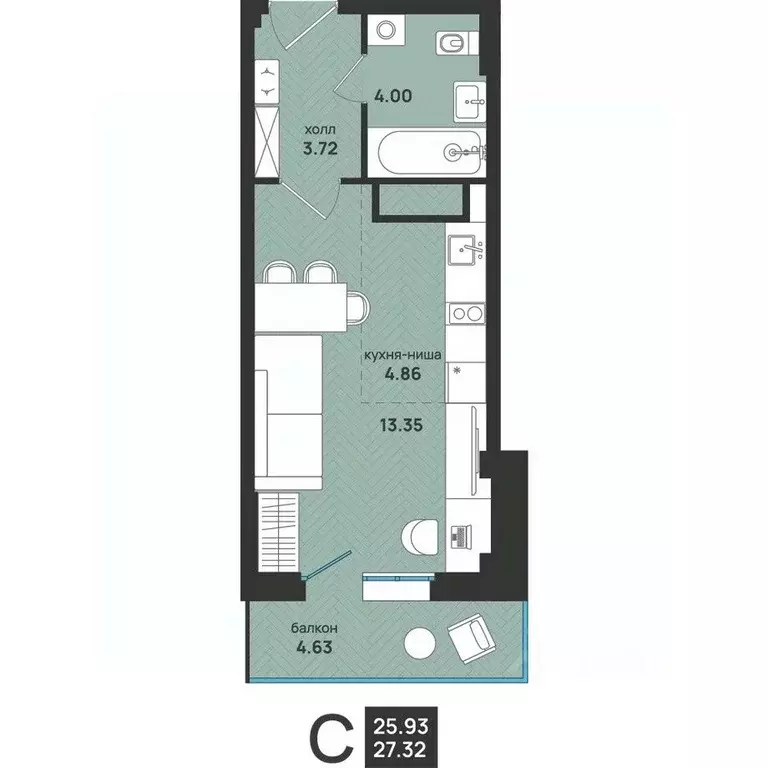 Студия Архангельская область, Архангельск ул. Свободы, 16 (27.32 м) - Фото 2