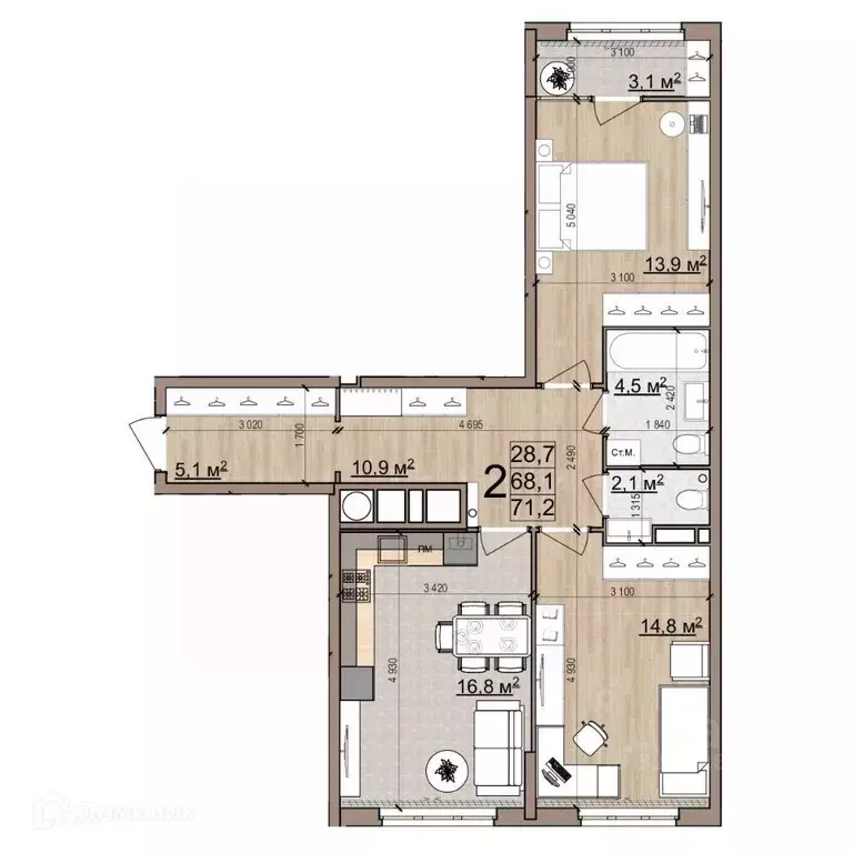 2-к кв. Рязанская область, Рязань Еврокласс жилой комплекс (71.2 м) - Фото 1