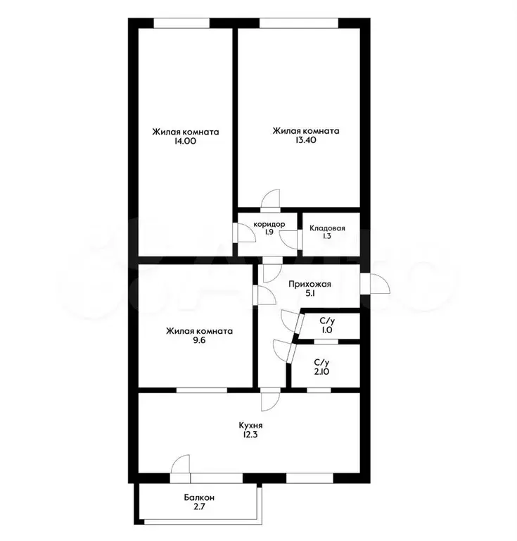 3-к. квартира, 61 м, 4/5 эт. - Фото 0