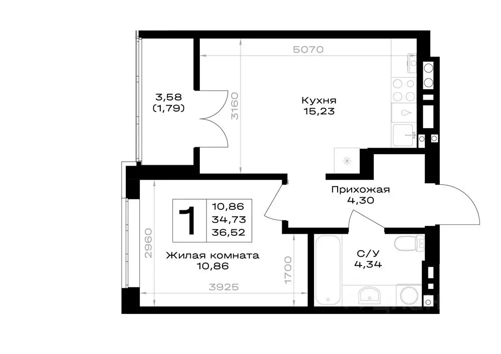 1-к кв. Калининградская область, Гурьевск Включи жилой комплекс (36.52 ... - Фото 1