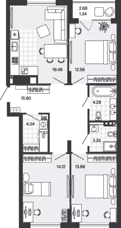3-к кв. Калининградская область, Гурьевский муниципальный округ, пос. ... - Фото 1