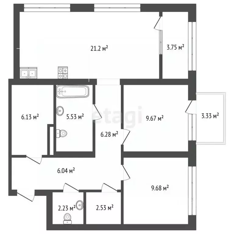 2-к кв. Тюменская область, Тюмень Причальная ул., 5 (73.3 м) - Фото 2