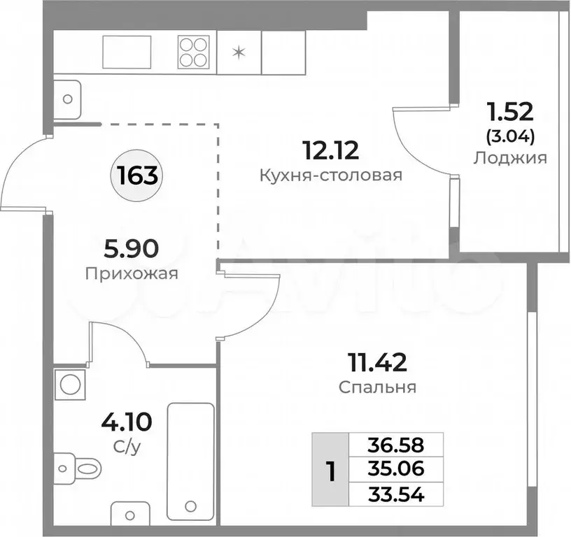 1-к. квартира, 36,6 м, 6/10 эт. - Фото 1