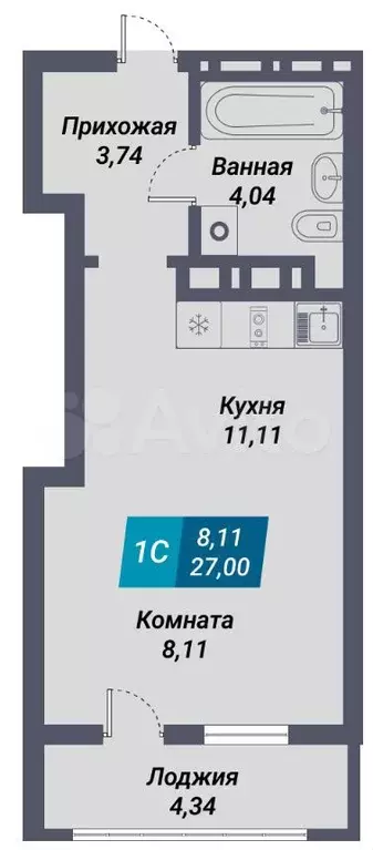 Квартира-студия, 27 м, 10/29 эт. - Фото 0