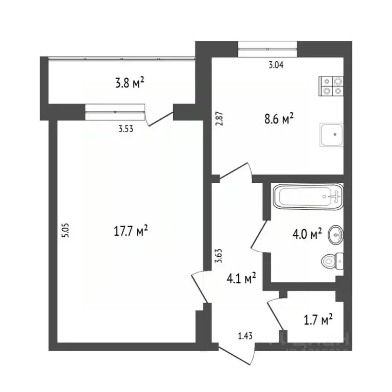 1-к кв. Тюменская область, Тюмень ул. Мельникайте, 125б (36.1 м) - Фото 2